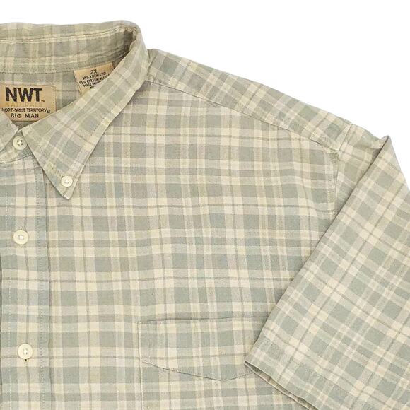 Northwest Territory Shirt Mens 2XL Plaid Short Sleeve Button Down Linen Cotton - Picture 3 of 11